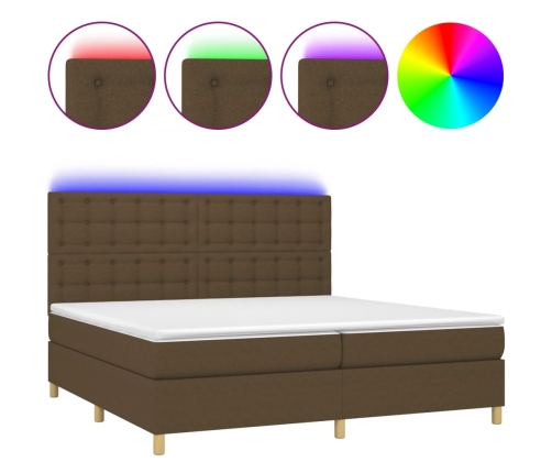 Cama box spring colchón luces LED tela marrón oscuro 200x200 cm