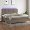 Cama box spring colchón y luces LED tela gris taupe 200x200 cm