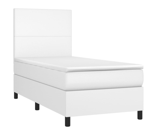 Cama box spring y colchón LED cuero sintético blanco 80x200 cm