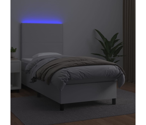 Cama box spring y colchón LED cuero sintético blanco 80x200 cm