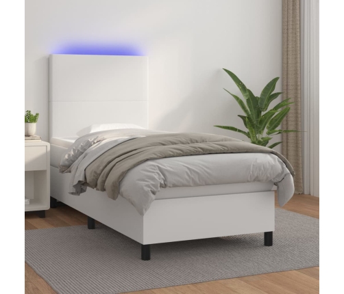 Cama box spring y colchón LED cuero sintético blanco 80x200 cm