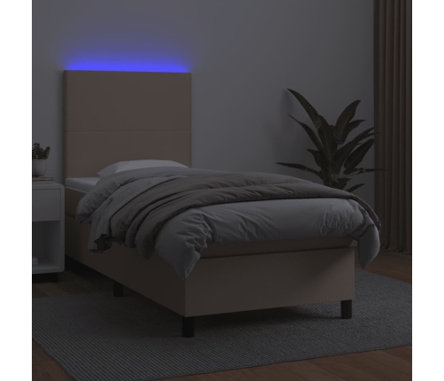 Cama box spring colchón LED cuero sintético capuchino 90x200 cm