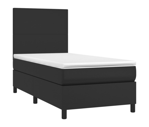 Cama box spring colchón y LED cuero sintético negro 100x200 cm