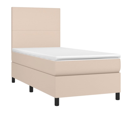 Cama box spring colchón LED cuero sintético capuchino 100x200cm