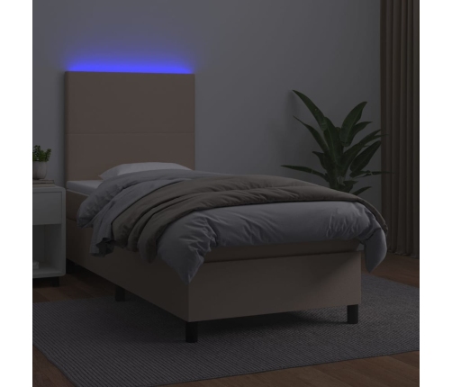 Cama box spring colchón LED cuero sintético capuchino 100x200cm