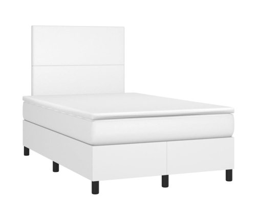 Cama box spring colchón y LED cuero sintético blanco 120x200 cm