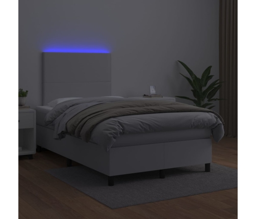 Cama box spring colchón y LED cuero sintético blanco 120x200 cm