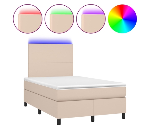 Cama box spring colchón LED cuero sintético capuchino 120x200cm