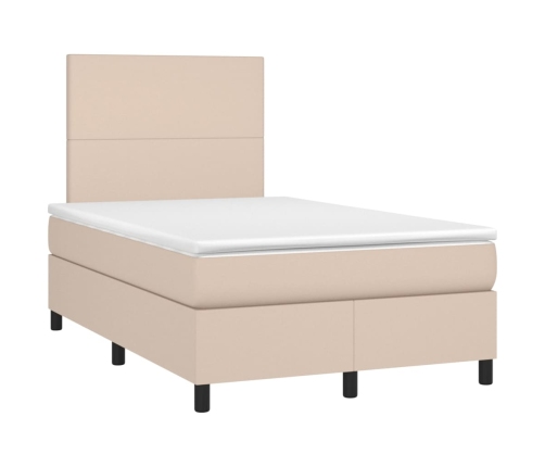 Cama box spring colchón LED cuero sintético capuchino 120x200cm