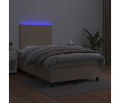 Cama box spring colchón LED cuero sintético capuchino 120x200cm