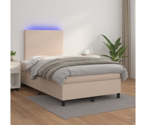 Cama box spring colchón LED cuero sintético capuchino 120x200cm