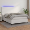 Cama box spring colchón y LED cuero sintético blanco 140x190 cm