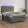 Cama box spring colchón y LED cuero sintético gris 140x190 cm