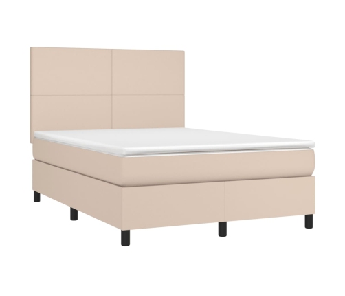 vidaXL Cama box spring colchón LED cuero sintético capuchino 140x190cm