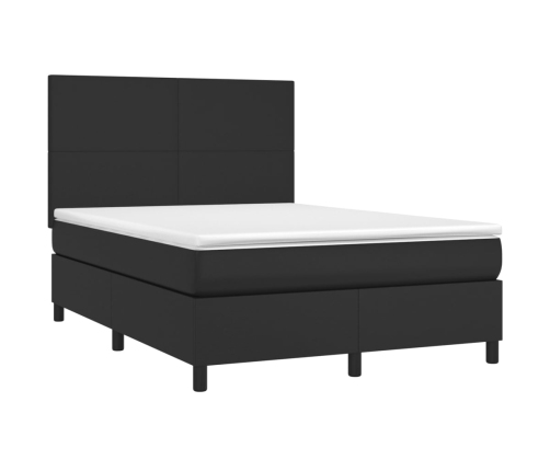 Cama box spring colchón y LED cuero sintético negro 140x200 cm