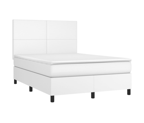 Cama box spring colchón y LED cuero sintético blanco 140x200 cm