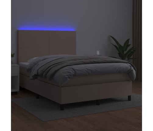 vidaXL Cama box spring colchón LED cuero sintético capuchino 140x200cm