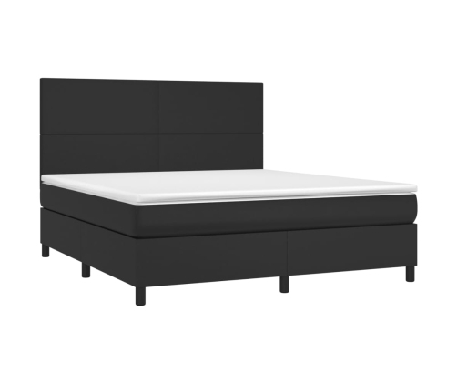 Cama box spring colchón y LED cuero sintético negro 160x200 cm