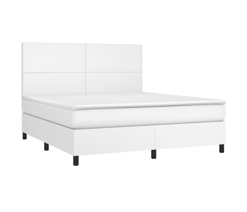 vidaXL Cama box spring colchón y LED cuero sintético blanco 160x200 cm