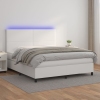 Cama box spring colchón y LED cuero sintético blanco 160x200 cm