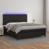 Cama box spring colchón y LED cuero sintético negro 180x200 cm