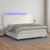 Cama box spring colchón y LED cuero sintético blanco 180x200 cm