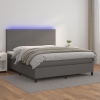 Cama box spring colchón y LED cuero sintético gris 180x200 cm