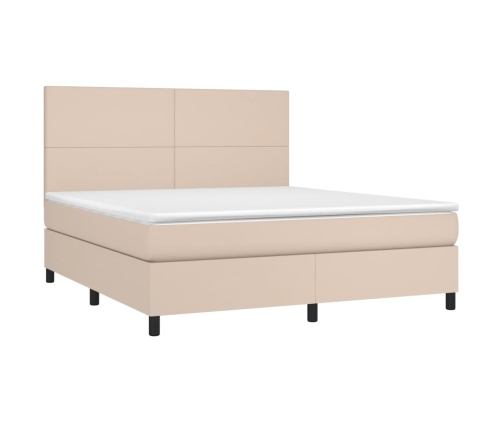 Cama box spring colchón LED cuero sintético capuchino 180x200cm