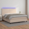 Cama box spring colchón LED cuero sintético capuchino 180x200cm