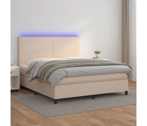 Cama box spring colchón LED cuero sintético capuchino 180x200cm