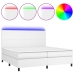 Cama box spring colchón y LED cuero sintético blanco 200x200 cm