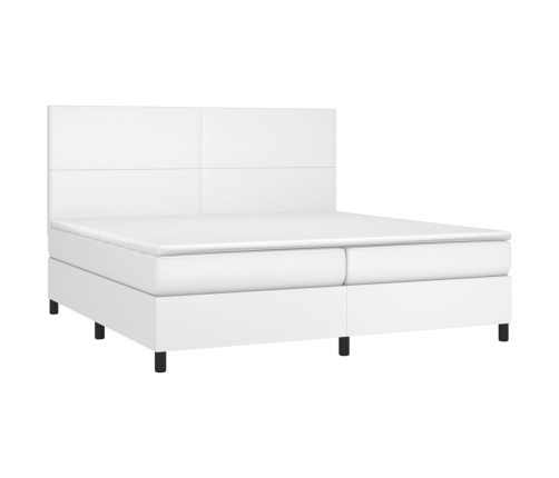 Cama box spring colchón y LED cuero sintético blanco 200x200 cm