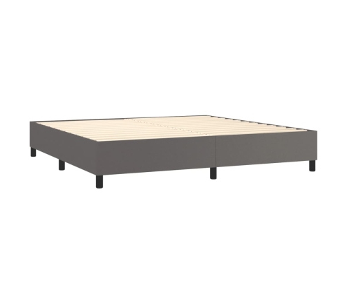 Cama box spring colchón y LED cuero sintético gris 200x200 cm