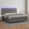 Cama box spring colchón y LED cuero sintético gris 200x200 cm