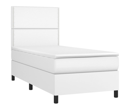 Cama box spring y colchón LED cuero sintético blanco 80x200 cm