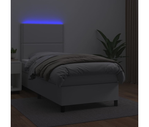 Cama box spring y colchón LED cuero sintético blanco 80x200 cm