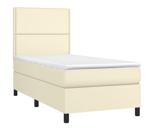 vidaXL Cama box spring y colchón LED cuero sintético crema 80x200 cm