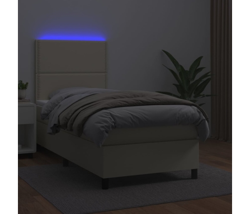 vidaXL Cama box spring y colchón LED cuero sintético crema 80x200 cm