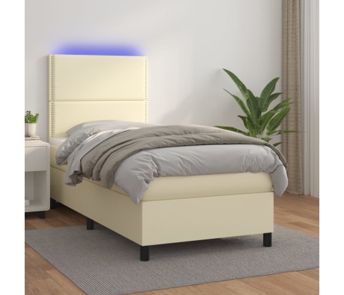 vidaXL Cama box spring y colchón LED cuero sintético crema 80x200 cm