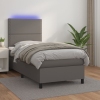 Cama box spring y colchón LED cuero sintético gris 80x200 cm