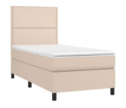 Cama box spring colchón LED cuero sintético capuchino 80x200 cm