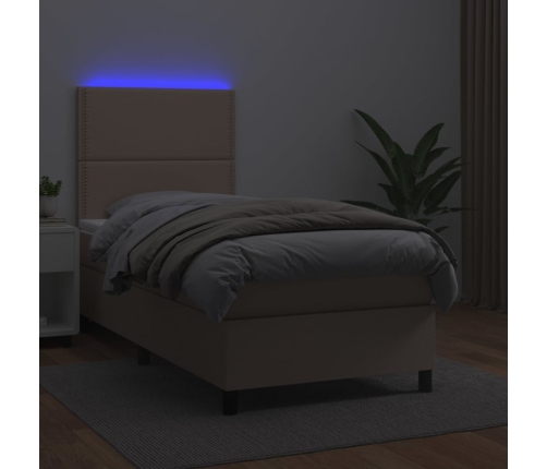 Cama box spring colchón LED cuero sintético capuchino 80x200 cm