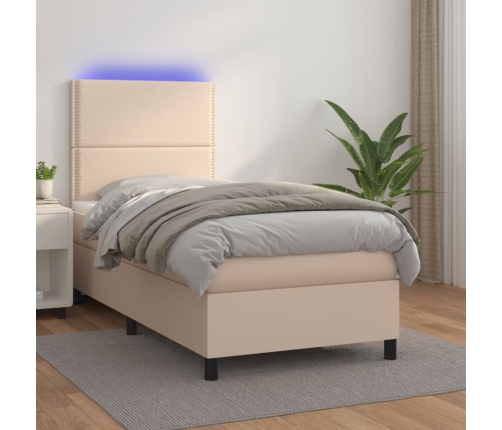 Cama box spring colchón LED cuero sintético capuchino 80x200 cm