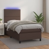 vidaXL Cama box spring y colchón LED cuero sintético marrón 90x200 cm