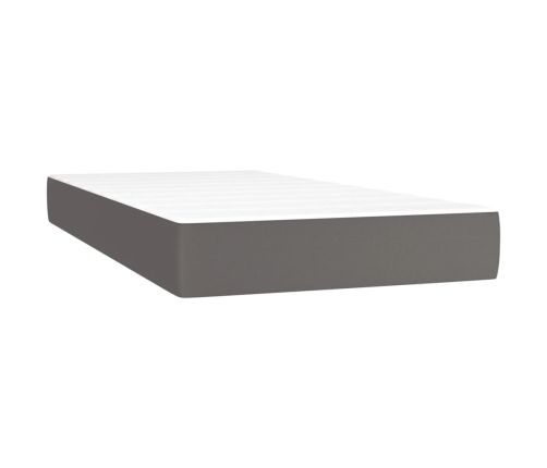 Cama box spring y colchón LED cuero sintético gris 90x200 cm