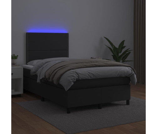 Cama box spring colchón y LED cuero sintético negro 120x200 cm