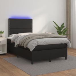 Cama box spring colchón y LED cuero sintético negro 120x200 cm
