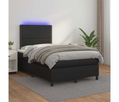 Cama box spring colchón y LED cuero sintético negro 120x200 cm