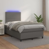 Cama box spring colchón y LED cuero sintético gris 120x200 cm