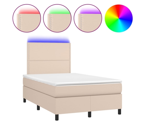 Cama box spring colchón LED cuero sintético capuchino 120x200cm